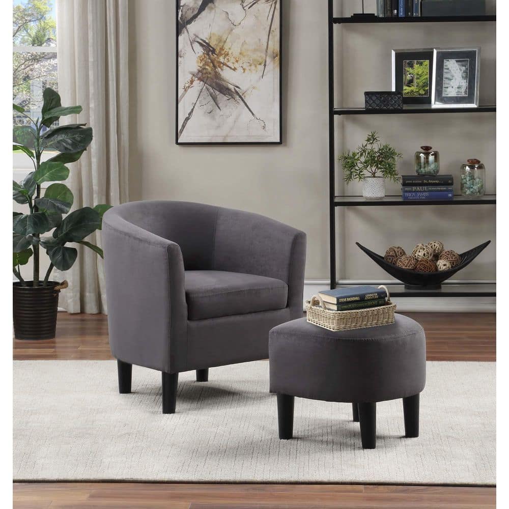 Cozy Churchill Dark Gray Microfiber Barrel Accent Chair & Ottoman