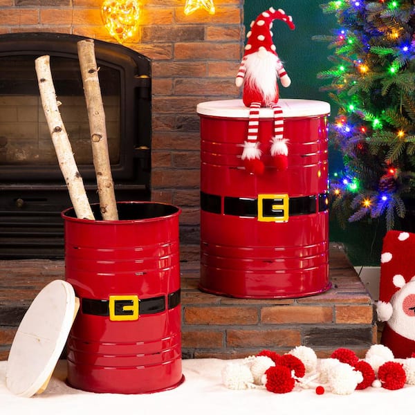 Glitzhome 19.25 in. H Red Metal Christmas Santa Belt Storage Container (Set  of 2) 2010100015 - The Home Depot