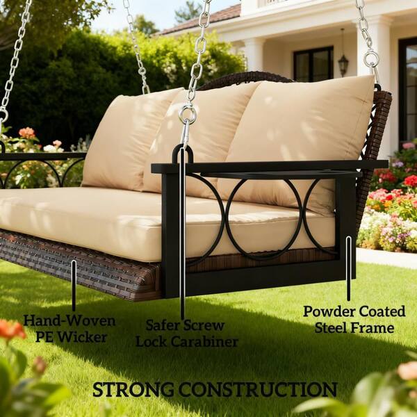 Porch Swing 3 Person Wood Hanging Outdoor Patio Pavilion Swing