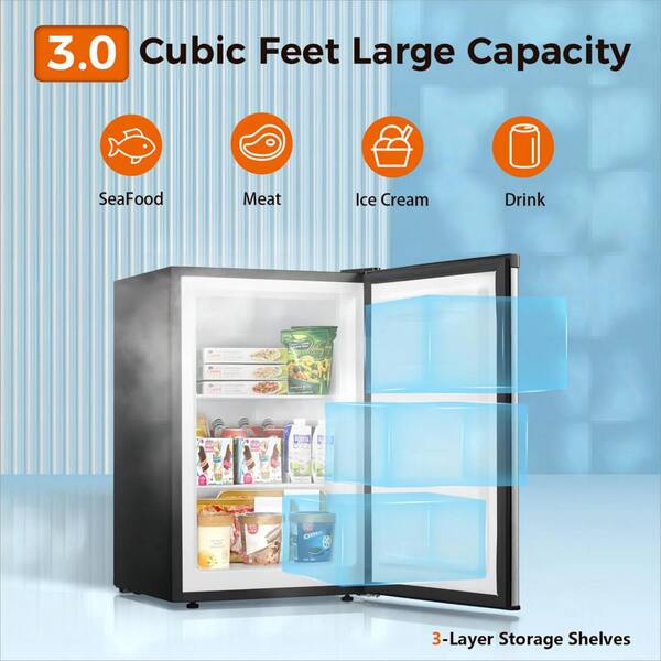 20.5 in. W 3.0 cu. ft. Upright Freezer Manual Defrost in Silver with Adjustable Temperature Controls