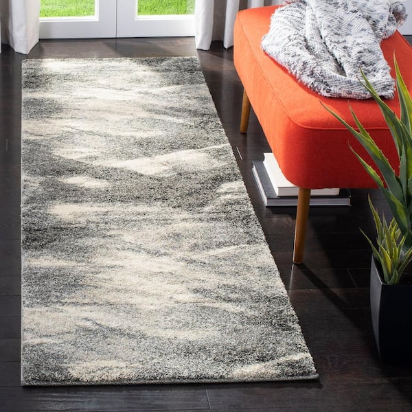 Retro Grey/Ivory 2 ft. x 11 ft. Solid Runner Rug