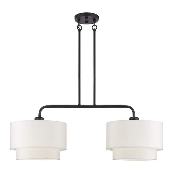 Livex Lighting Manorwood 2-Light Bronze Linear Chandelier with Off-White Fabric Shade