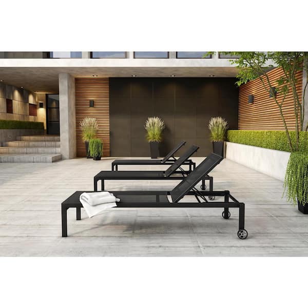 Infinity Black Brushed Aluminum Outdoor Chaise Lounge with Wheels Stackable (Set of 2) - No Assembly Required
