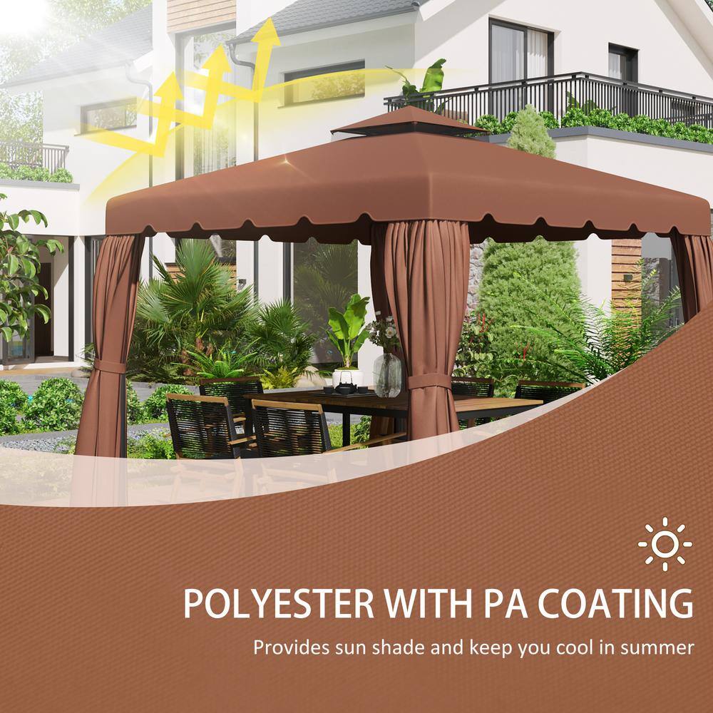 Coffee Polyester Double Roof Gazebo Replacement Canopy Top Cover
