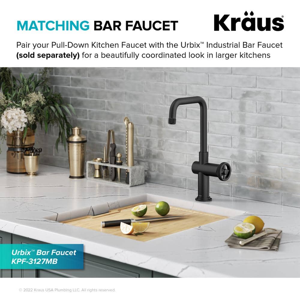 Matte Black Industrial Pull-Down Kitchen Faucet with Spray
