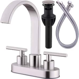 4 in. Centerset 2 Handle Bathroom Faucet Waterfall Basin Sink Faucet with Overflow Pop Up Drain, Brushed Nickel