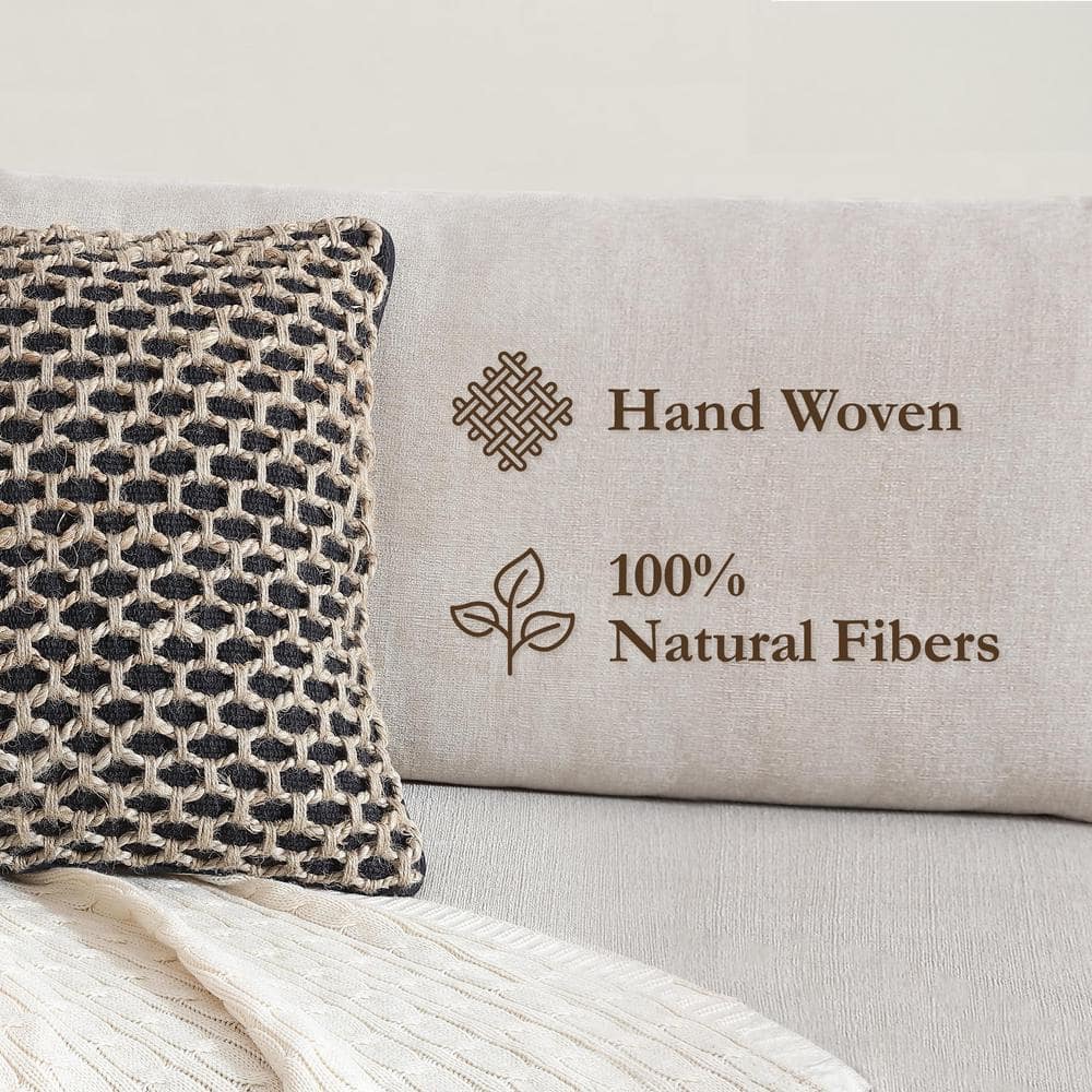 Jada Black and Jute 20" Square Boho Throw Pillow Set