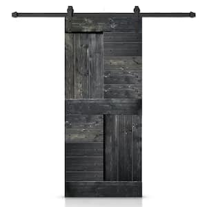30 in. x 84 in. Metallic Gray Stained DIY Knotty Pine Wood Interior Sliding Barn Door with Hardware Kit