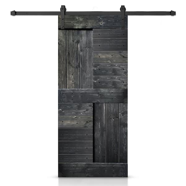 CALHOME 30 in. x 84 in. Metallic Gray Stained DIY Knotty Pine Wood Interior Sliding Barn Door with Hardware Kit