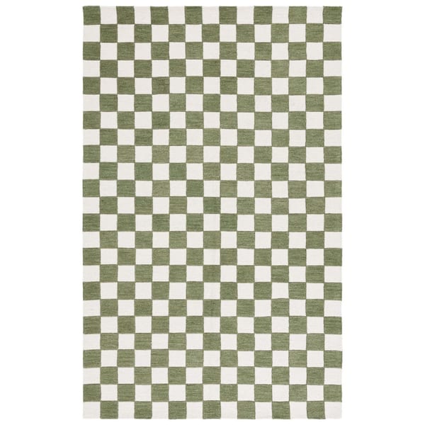 Ebony 3 ft. x 5 ft. Green/Ivory Checkered Geometric Area Rug