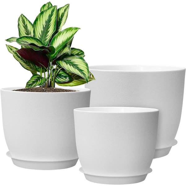 ITOPFOX Modern 10 in. L x 10 in. W x 7.5 in. H White Plastic Round Indoor Planter (3-Pack)