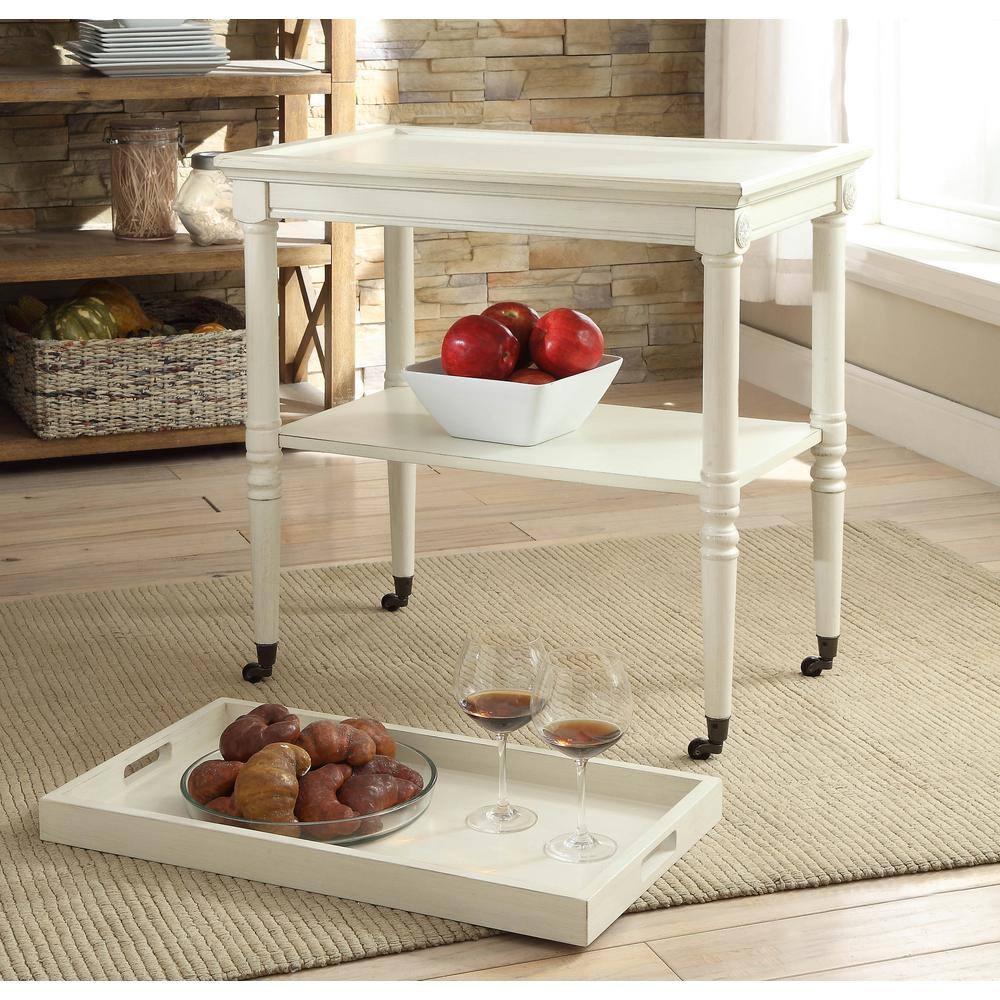 Antique White Wood and Metal Rectangular Tray Table