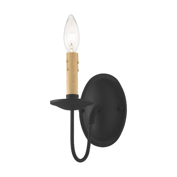 Archwood 4.25 In. 1-Light Black Single Wall Sconce with Drip Candle Cover