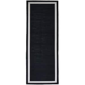 Everest Black Creme 2 ft. 2 in. x 6 ft. Machine Washable Geometric Modern Border Polyester Non-Slip Backing Area Rug