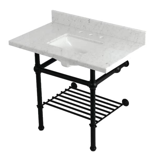 Kingston Brass Templeton 36 in. Marble Console Sink with Brass Legs in Carrara Marble Matte Black