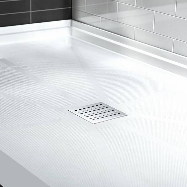 Woodbridge 36 in. L x 36 in. W Alcove Solid Surface Shower Pan Base with Center Drain in White with Matte Black Cover, White with Matte Black Drain