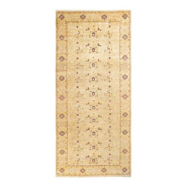 Mogul Ivory 6 ft. x 13 ft. Oriental Wool Indoor Runner Rug