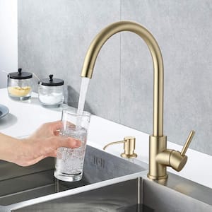 Karwors Single Handle Bar Faucet with Cover Deck Plate and Soap Dispenser in Brushed Gold