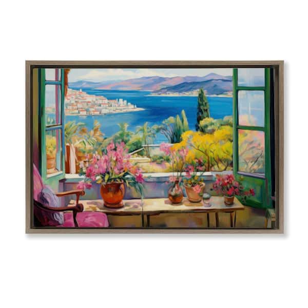 Stupell Industries Seaside Window View by LSR Design Studio Brown Floater Frame Nature Graphic Art Print 21 in. x 31 in.