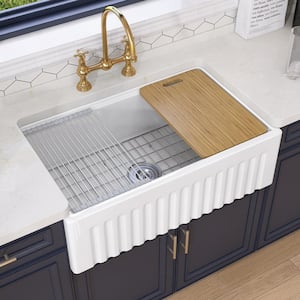 33 in. Drop-In/Undermount Workstation Dual Mount Single Bowl White Fireclay Farmhouse Kitchen Sink with Accessories