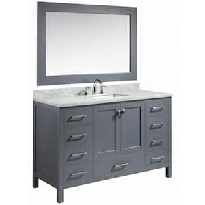 London 54 in. W x 22 in. D x 36 in. H Vanity in Gray with Marble Vanity Top in Carrara White, Basin