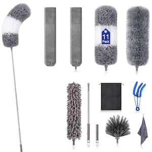 11-Piece 30 in. to 100 in. Adjustable Stainless Steel Microfiber Duster Cleaning Kits in Gray