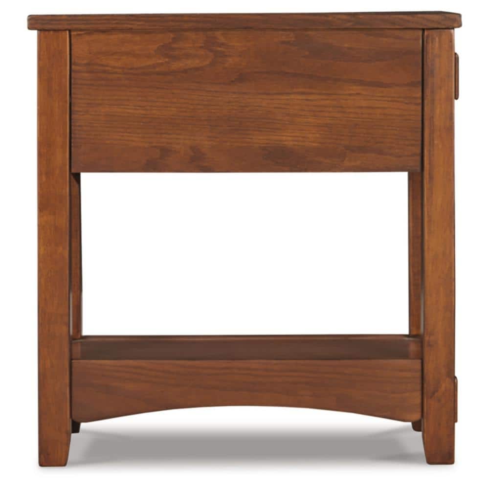 Contemporary Brown Wood End Table with Drawer and Shelf