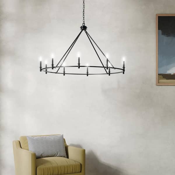 Carrick 54.25 in. 10-Light Black Traditional Candle Circle Chandelier for Dining Room