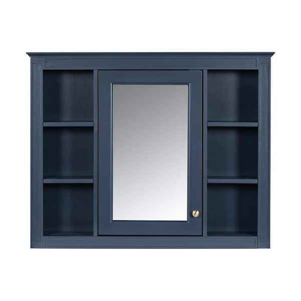 JimsMaison 35.03 in. W x 27.5 in. H Rectangular MDF Medicine Cabinet with Mirror in Blue