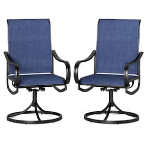 Blue Swivel Metal Frame Outdoor Dining Chairs with Extilene Mesh Fabric (2-Pack)
