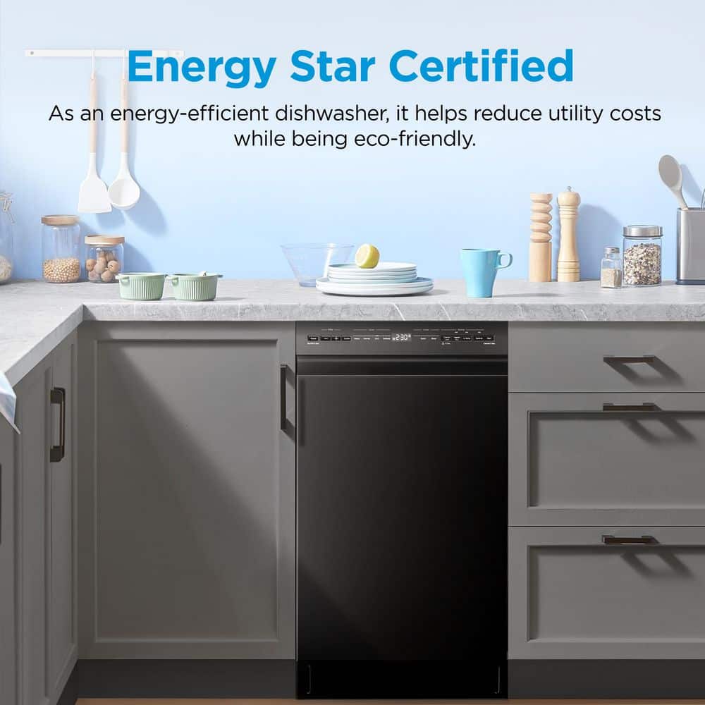 Midea 18-Inch Black Stainless Steel Built-In Dishwasher with Energy Star