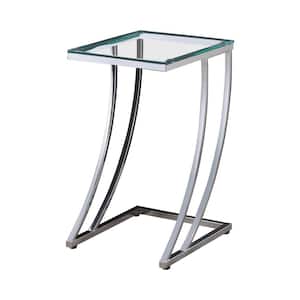 13 in. Chrome and Clear Rectangle Glass Accent Table