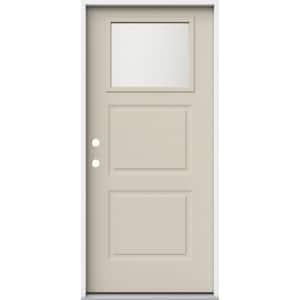 36 in. x 80 in. 2 Panel Right-Hand/Inswing 1/4 Lite Frosted Glass Primed Steel Prehung Front Door