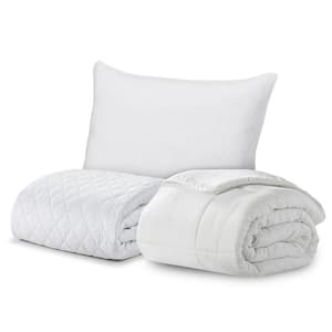 Signature 3-Piece White Solid Color Microfiber Full Queen Size Comforter Set