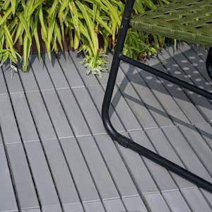 12 in. x 12 in. Gray Square Acacia Wood Interlocking Flooring Deck Tiles Striped Pattern Outdoor/Patio(Pack of 30 Tiles)