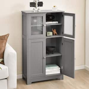 Grey Bathroom Floor Storage Cabinet Kitchen Cupboard with Doors and Adjustable Shelf