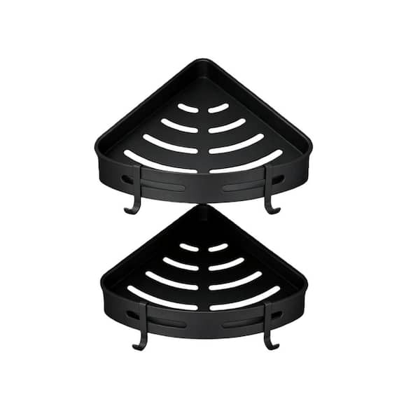 Adhesive No-Drilling 2-Tier Corner Shower Caddy Comer Shelf Wall Mounted in Black for Bathroom Kitchen Toilet Organizer