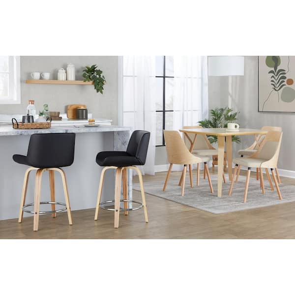 Santi 23.25 in. Black Faux Leather, Zebra Wood, and Chrome Metal Fixed-Height Counter Stool (Set of 2)