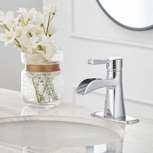 Waterfall Single Hole Single-Handle Low-Arc Bathroom Sink Faucet With Pop-up Drain Assembly In Polished Chrome
