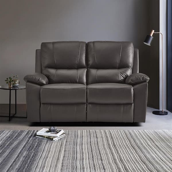 Unbranded Orina 57.5 in. W Brown Faux Leather Double Manual Reclining Loveseat