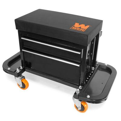 400 lbs. Capacity Garage Glider Rolling Tool Chest Seat with Storage Pouch