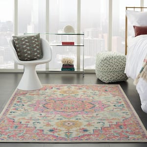 Passion Ivory/Pink 4 ft. x 6 ft. Persian Modern Transitional Area Rug