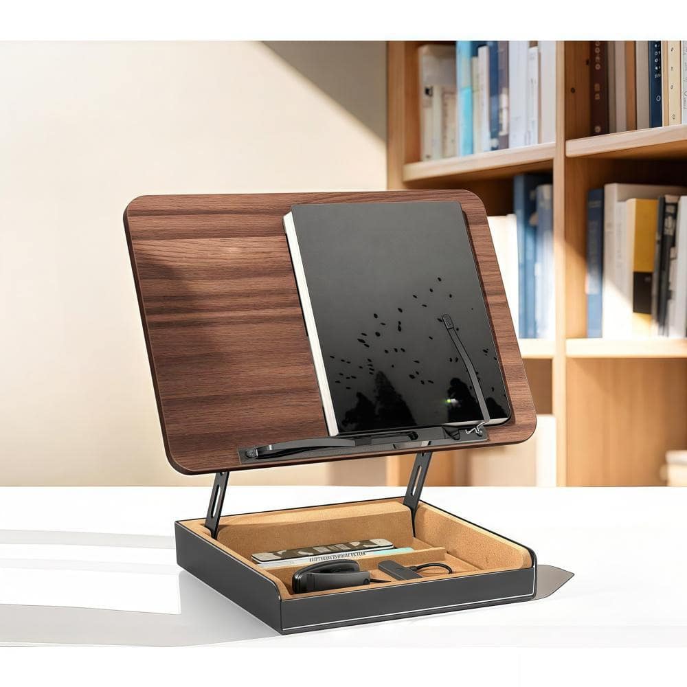Brown Wooden Recipe Holder with Hands Free and Book Stand, Book Prop for Reading, Kitchen Counter, Desk, Book Lovers