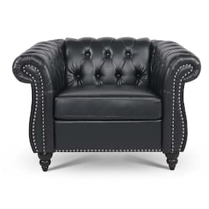 38.98 in. W Rolled Arms PU Leather Rectangle Classic Tufted Button 1 Seater Sofa in Black