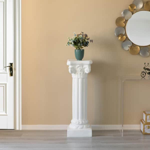 Uniquewise Fiberglass White Plinth Roman Style Column Piller