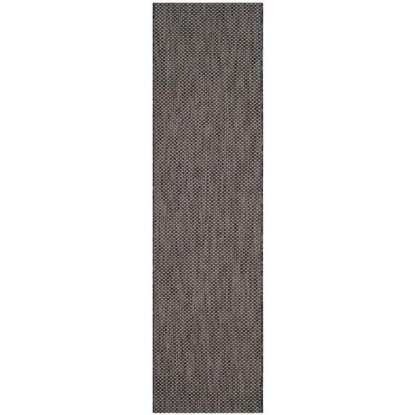 SAFAVIEH Courtyard Black/Beige 2 ft. x 16 ft. Solid Distressed Indoor/Outdoor Patio  Runner Rug