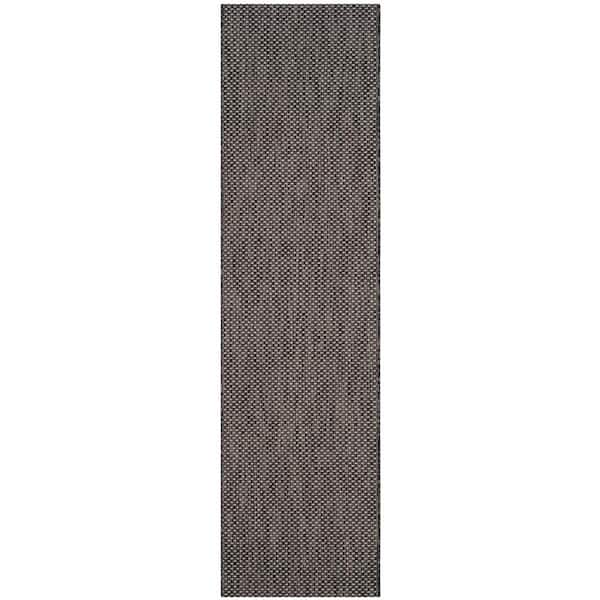 Courtyard Black/Beige 2 ft. x 18 ft. Solid Distressed Indoor/Outdoor Patio  Runner Rug