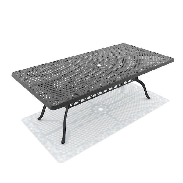 Black Rectangle Cast Aluminum 82.68 in. x 41.34 in. Outdoor Patio Dining Table with 1.88 in. Umbrella Hole