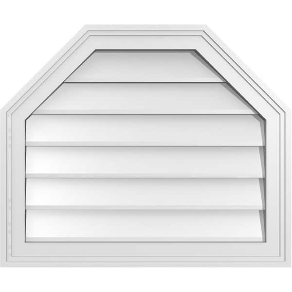 Ekena Millwork 24 in. x 20 in. Octagonal Top Surface Mount PVC Gable Vent: Decorative with Brickmould Frame