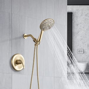 Single-Handle 6-Spray Round High Pressure Shower Faucet with Detachable Shower in Brushed Gold (Valve Included)